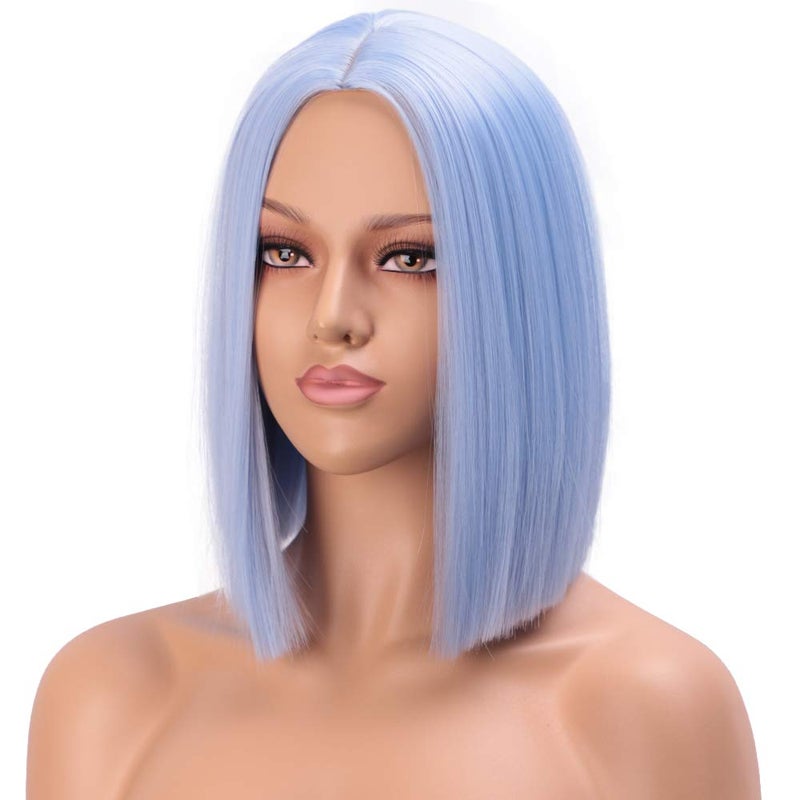 ENTRANCED STYLES Light Blue Wig Synthetic Straight Hair Bob Cut Wig Middle Part Shoulder Length Fashion Bob Wigs for Women Cosplay Wig - Image 3